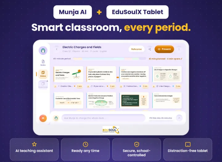 Munja AI smart classroom on the EduSoulX tablet