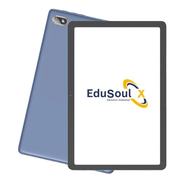 EduSoulX tablet with the EduSoulX brand on the screen